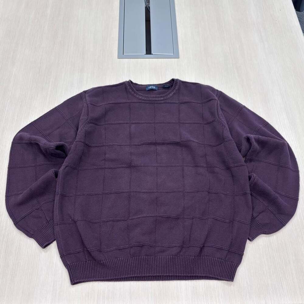IZOD Vintage Grid Textured Knit Sweater Size L Plum Purple Cotton
